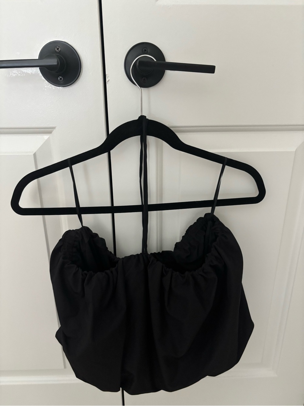 Black Ruched Crop Top - Strapless